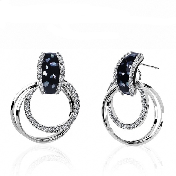 2/$20!  Black/Abalone/Crystal Pave Circle Earrings - Picture 3 of 7